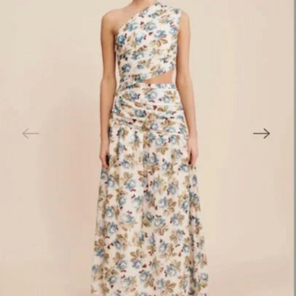 NWT Posse Joslin Asymmetric Printed Cotton-Blend Maxi Dress Color MEADOW sz XXS - Picture 1 of 5